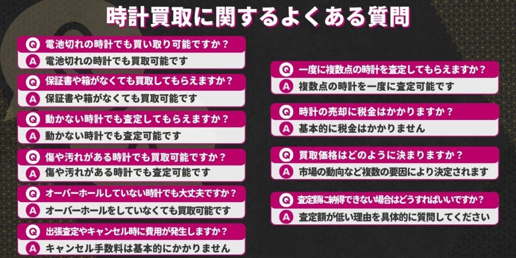 時計買取についてのよくある質問と回答